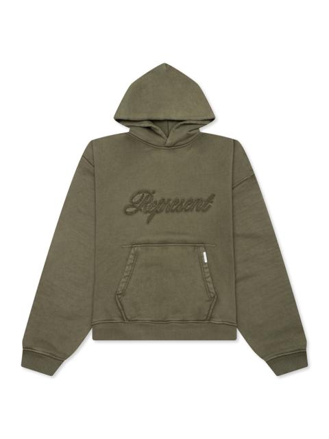 REPRESENT REP REVERSE APPLIQUE HOODIE - VINTAGE KHAKI