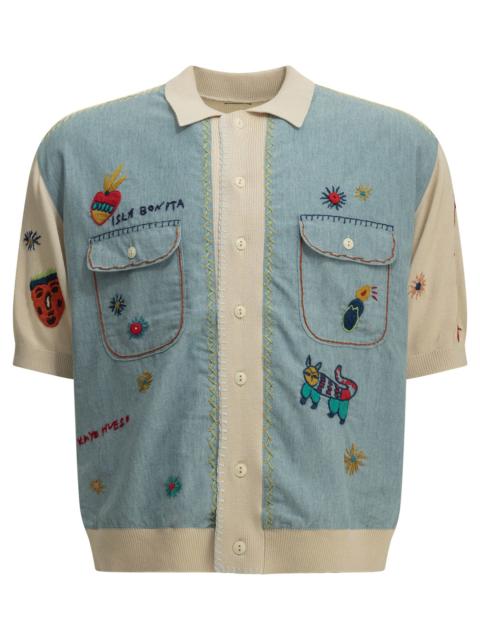 Kapital Kapital Knit X Chambray Polo Shirt Beige Men