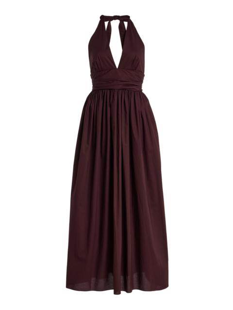 MATTEAU Plunge Cotton Maxi Halter Dress burgundy