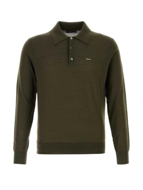 Prada Prada Men Olive Green Wool Polo Shirt