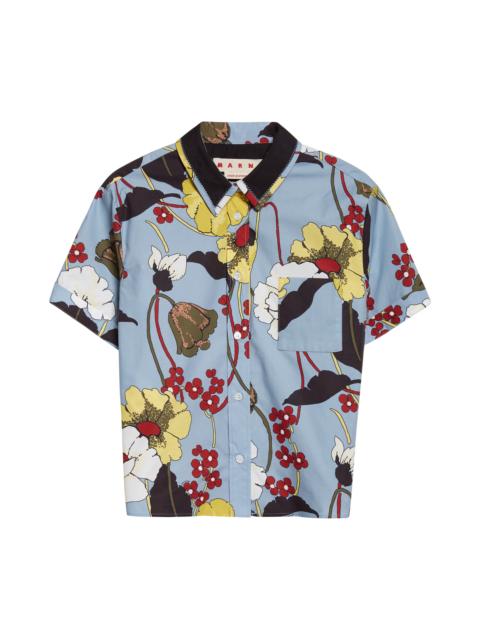 Marni Marni Floral Short Sleeve Button-Up Shirt in Mfb31Sky at Nordstrom