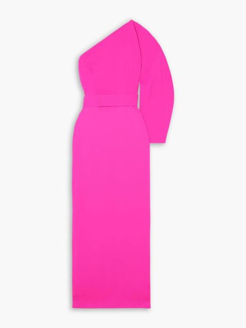 SOLACE LONDON Zaya one-sleeve belted crepe gown