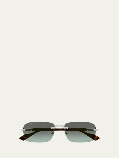 GUCCI Men's GG1221SM Rimless Metal Rectangle Sunglasses