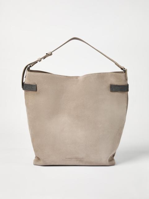 Brunello Cucinelli Essence hobo bag in suede with precious bands