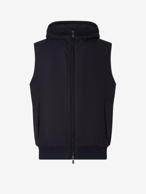 CORNELIANI Blue technical cashmere gilet with hood