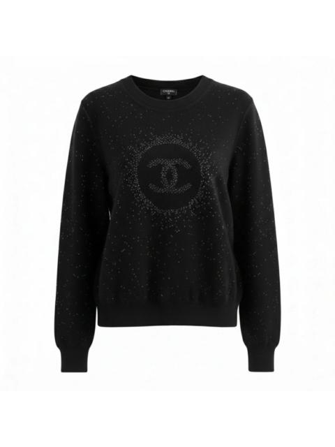CHANEL Authentic Pristine✨ CHANEL black cupro blend CC starburst logo lurex long sleeve sweater 