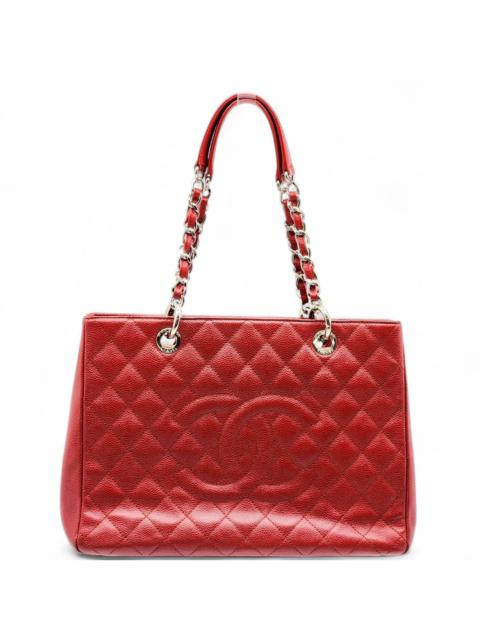 Grand Shopping Tote CC GST Quilted Caviar Leather SHW in Red