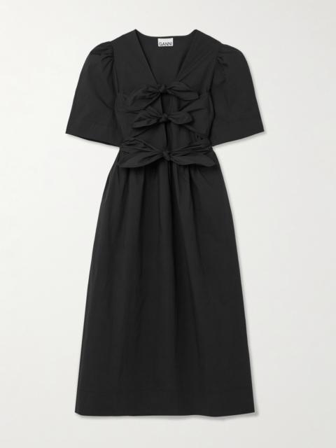 GANNI Belted Bow-embellished Stretch-cotton Poplin Midi Dress