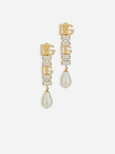 Dolce & Gabbana Drop earrings with pearls, rhinestones and DG logo