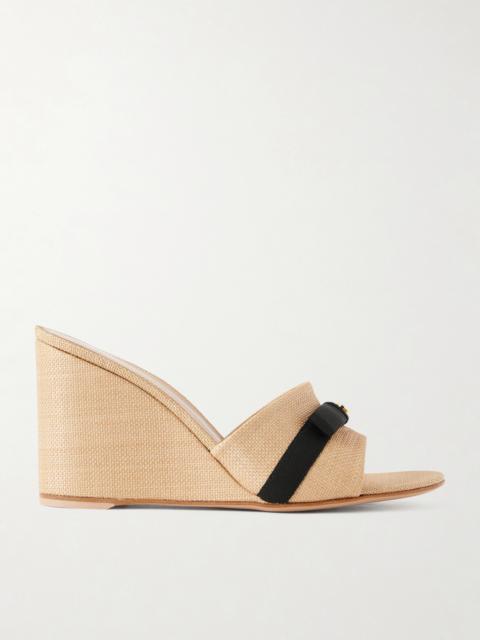 Gianvito Rossi 85 Grosgrain-trimmed Raffia Wedge Mules