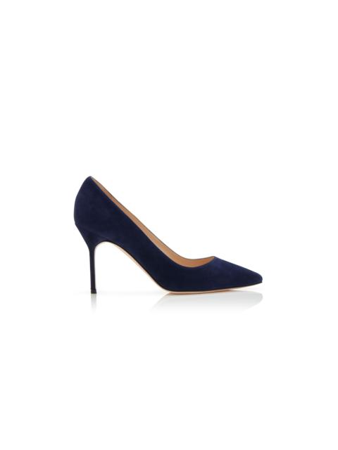 Manolo Blahnik Navy Blue Suede Pointed Toe Pumps