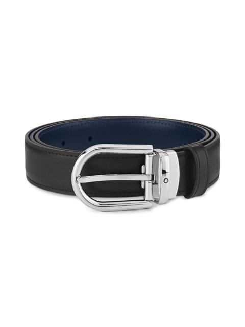 Montblanc Horseshoe buckle black/blue 30 mm reversible leather belt