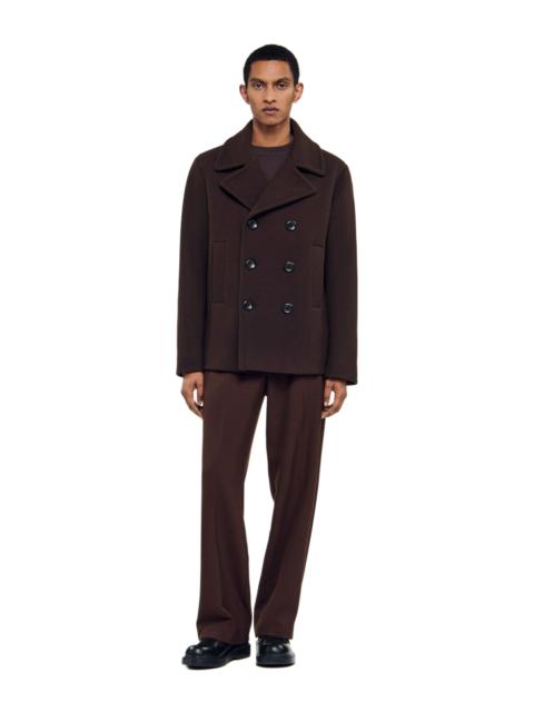 Sandro SANDRO Wool pea coat in Chocolate at Nordstrom
