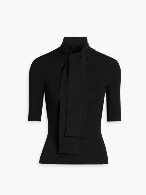 Oscar de la Renta Tie-detailed ribbed silk-blend top