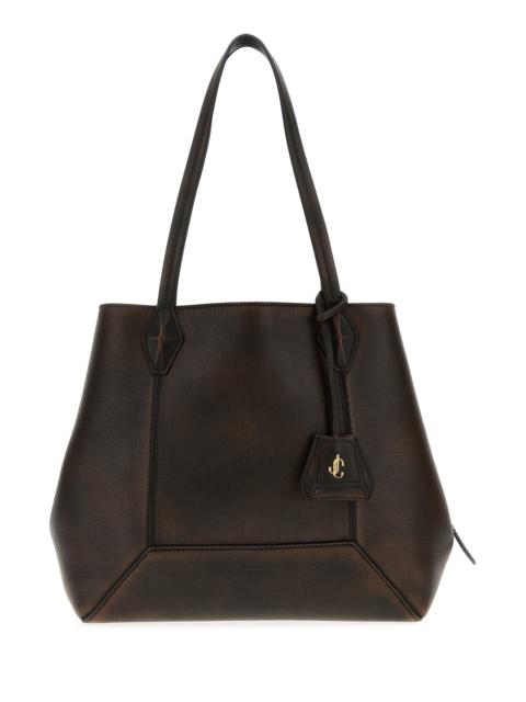 JIMMY CHOO Dark brown leather Diamond shopping bag