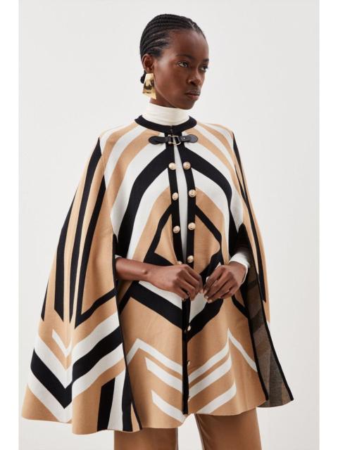 KAREN MILLEN Viscose Blend Military Trim Knitted Cape