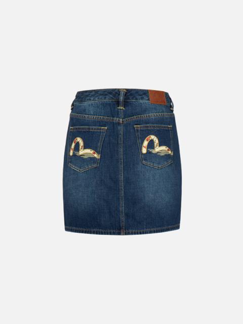 EVISU TSUBAKI-PATTERN SEAGULL EMBROIDERY DENIM SKIRT