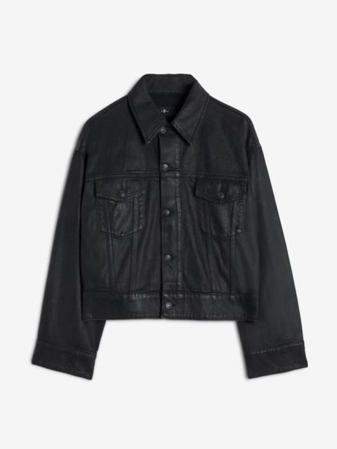 7 For All Mankind Oli Cropped Trucker Jacket in Coated Blackcat