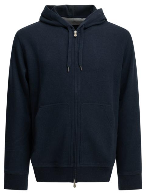 Brunello Cucinelli Brunello Cucinelli Cashmere Cotton Zip-up Sweatshirt Blue