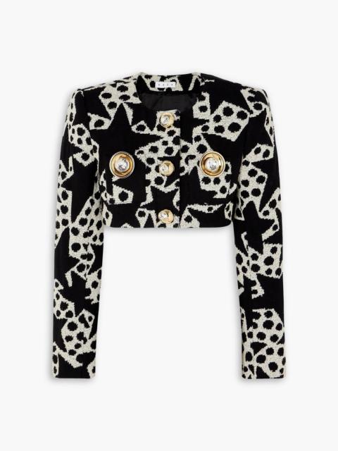 AREA Cropped embellished cotton-blend jacquard blazer
