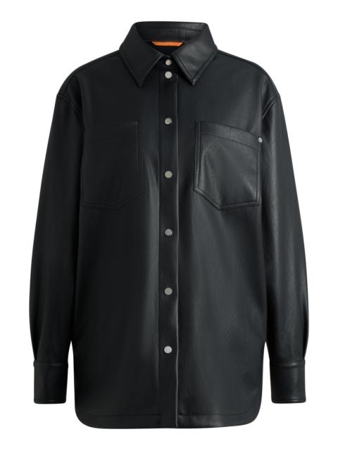 BOSS FAUX-LEATHER OVERSHIRT WITH PATCH POCKETS