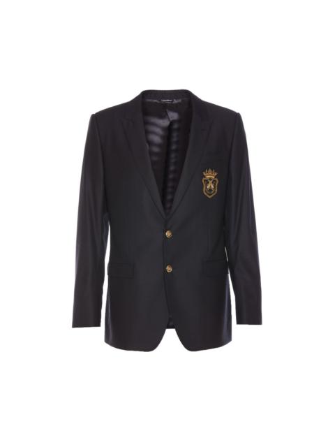 Dolce&Gabbana Men Wool And Silk Monobreasted Jacket With Patch