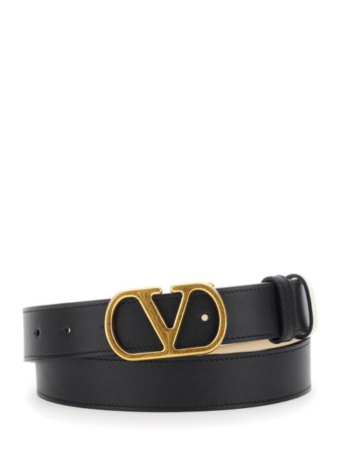 Valentino Valentino Garavani Women Black Reversible Belt With Vlogo Buckle In Leather Woman