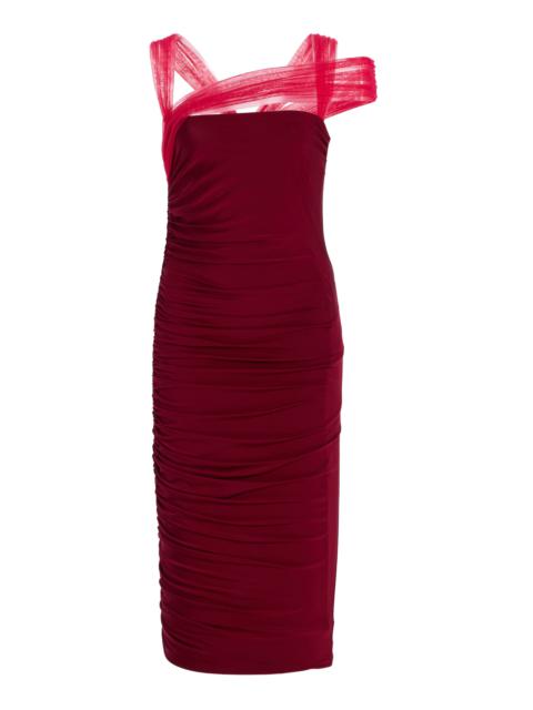 NENSI DOJAKA Draped Tulle Dress burgundy