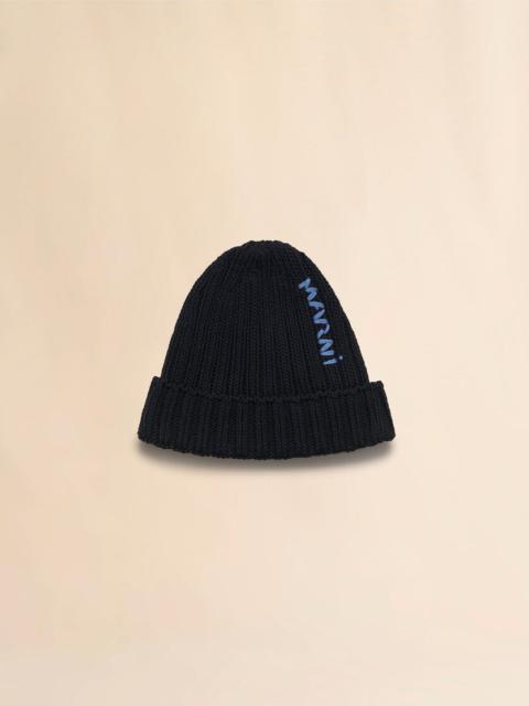 Marni BLACK COTTON BERET WITH EMBROIDERED MARNI LOGO