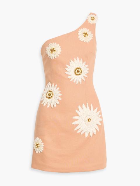 PatBO Tropic one-shoulder embellished linen-blend mini dress