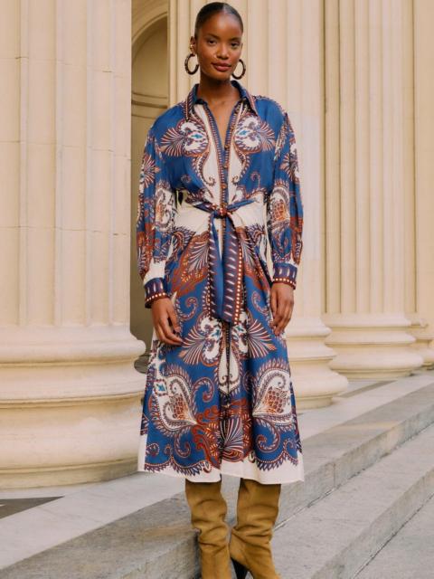 FARM RIO Blue Arabesque Scarf Lenzing™ Ecovero™ Viscose Midi Dress