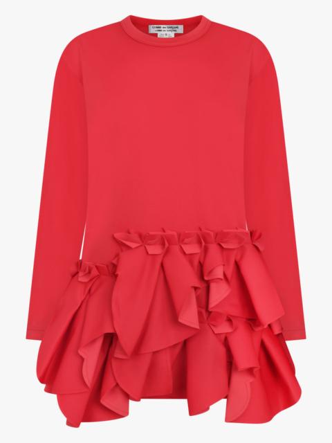 Comme Des Garçons CREW NECK LS  TOP WITH EXAGGERATED RUFFLE HEM | RED
