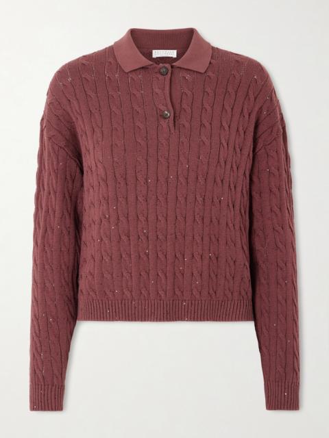 Brunello Cucinelli Sequined Cable-knit Cotton-blend Sweater