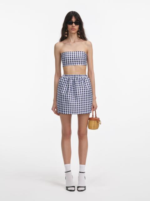 self-portrait Navy Gingham Taffeta Mini Skirt