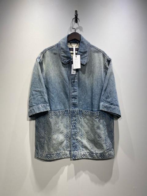 Louis Vuitton Louis Vuitton Washed Blue Embossed Monogram Short-Sleeved Denim Shirt