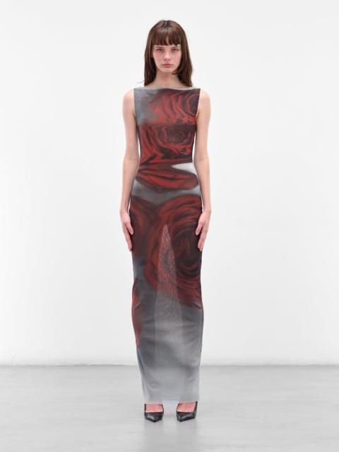 Jean Paul Gaultier Long Red Blurry Roses Dress