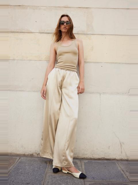 SPRWMN SAND SILK WIDE LEG PINTUCK PANTS