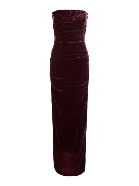 ROTATE Rotate Women Bordeaux Long Sleeveless Dress With Ruffles In Velvet For Women