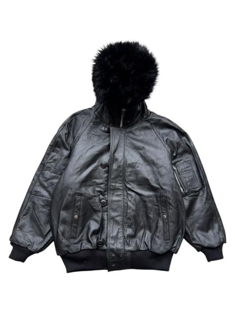Other Designers Vintage 80s N2B Black Leather Jacket Fur Hoodie Goth LGB