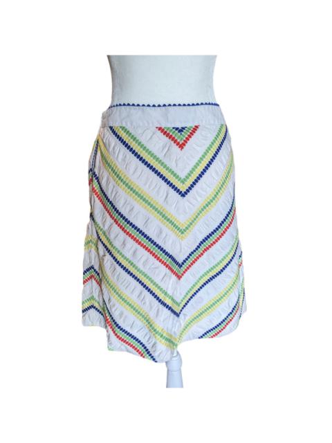 fei Striped Ruffle Embroidered Colorful Cotton Chevron Skirt Size 4