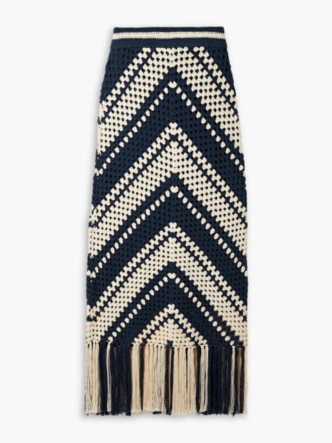 Zimmermann Chintz fringed crocheted cotton midi skirt