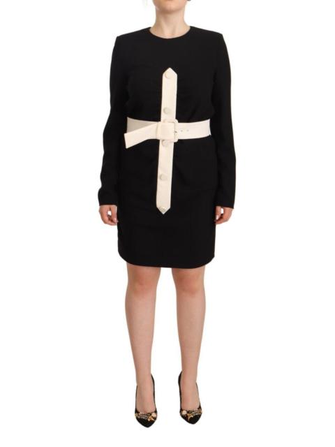 Givenchy Black Wool Long Sleeves Belted Mini Sheath Dress