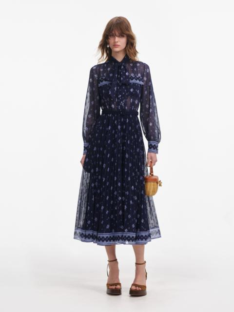 self-portrait Navy Printed Chiffon Midi Dress