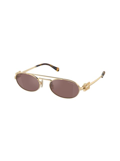 Miu Miu Miu Miu Brown Silver Oval Ladies Sunglasses MU 54ZS ZVN70D 53