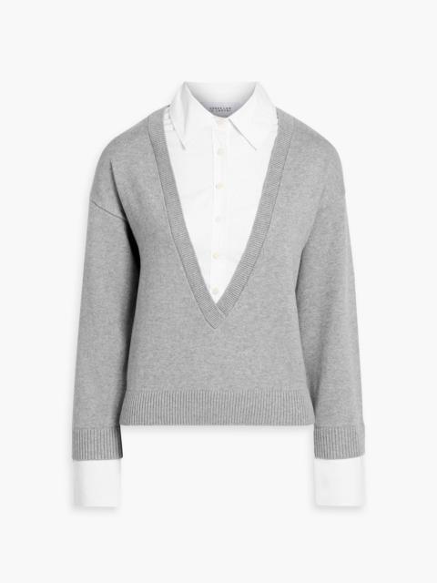 DEREK LAM 10 CROSBY Rida layered poplin and cotton and cashmere-blend top
