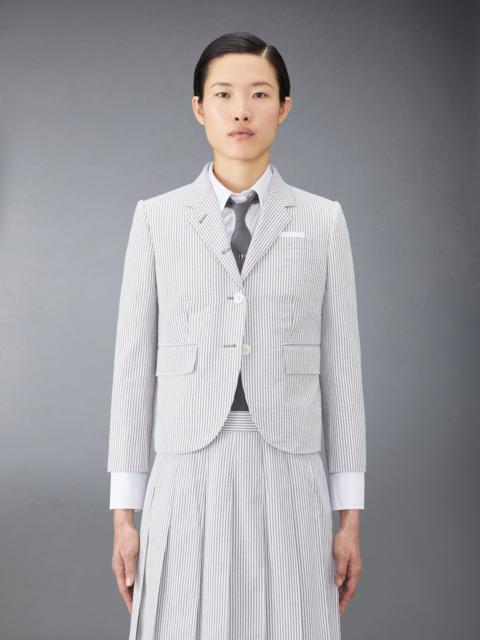 Thom Browne Medium Grey Striped Seersucker Half-lined Single Breasted High Armhole Sport Coat