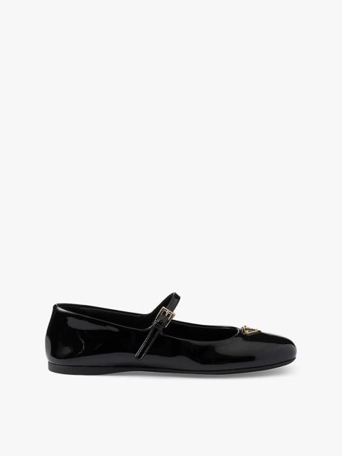 Brand-plaque patent-leather Mary Jane flats