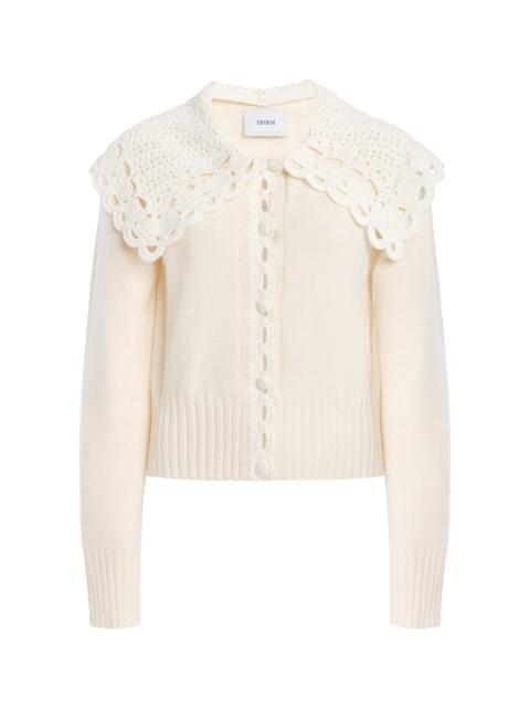 Erdem Lace-Collared Wool-Blend Cardigan ivory