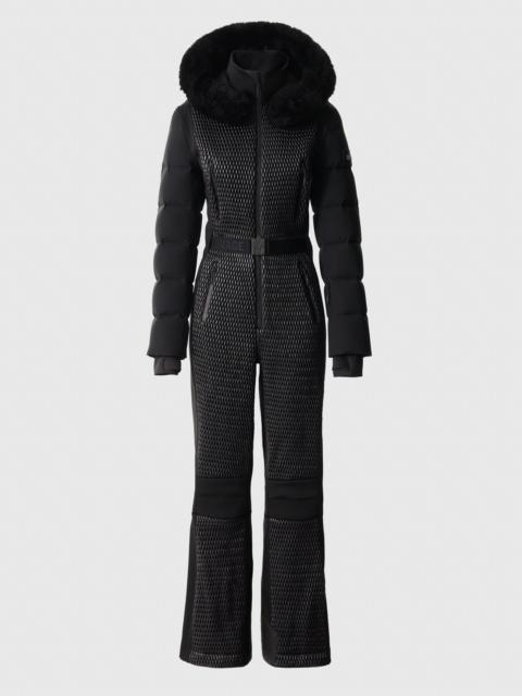 MACKAGE LORELLE Belted Down Ski Suit With Removable Shearling-Trimmed Hood