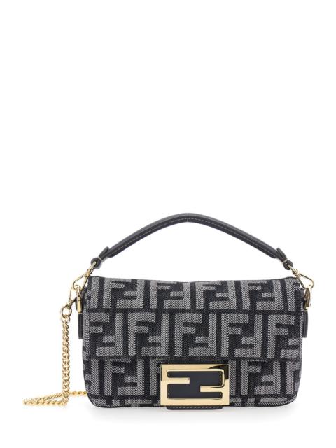 FENDI Fendi Women 'Baguette' Blue Handbag With Chain-Link Removable Shoulder Strap And All-Over Ff Motif I